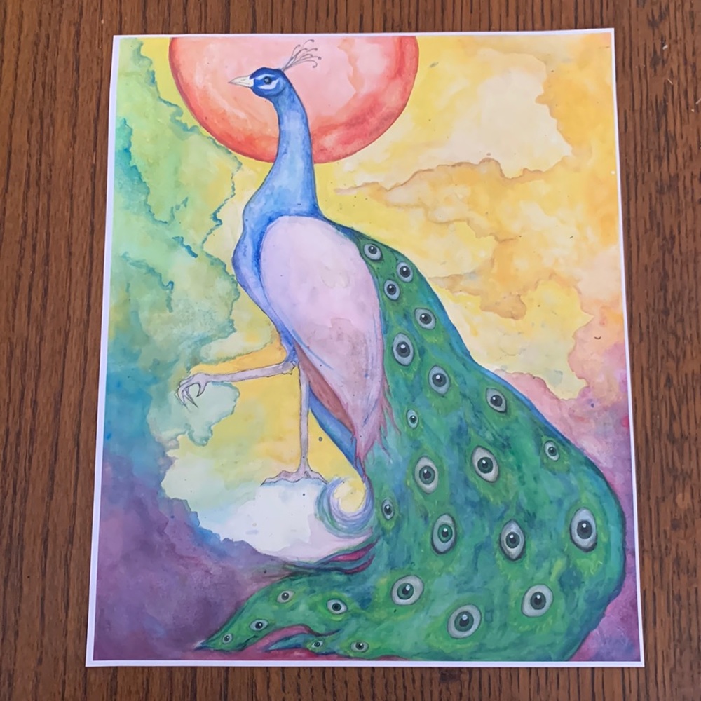 Print of Original Watercolor, “Peacock in Profile”